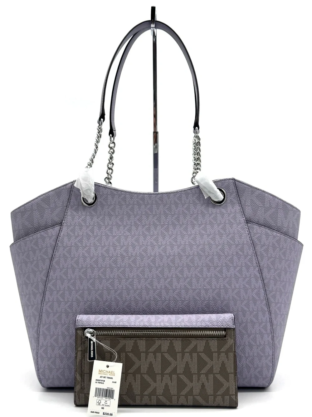 Michael Kors Jet Set Large Signature Logo Shoulder Bag w Matching Trifold Wallet
